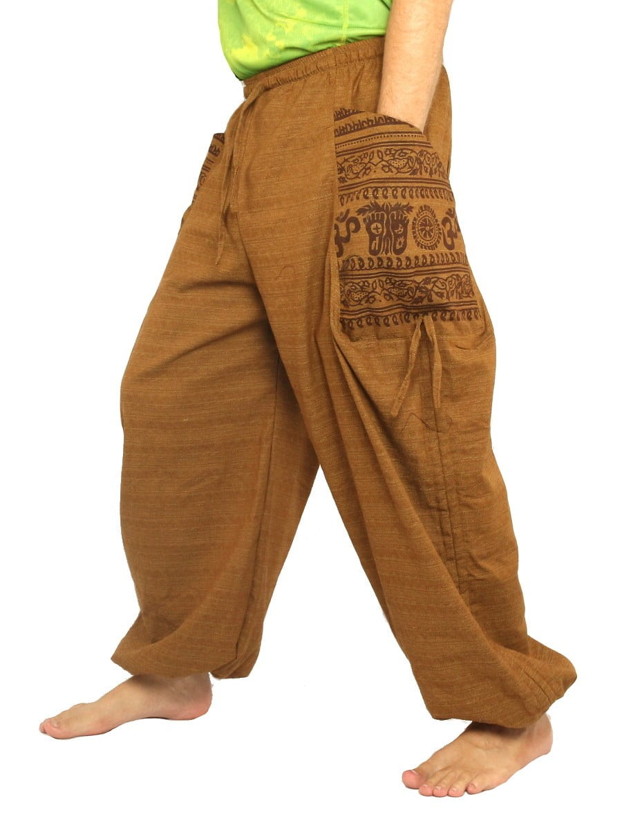 Men's Cropped Fisherman Pants with Pattern Waist Band in Beige – Harem Pants