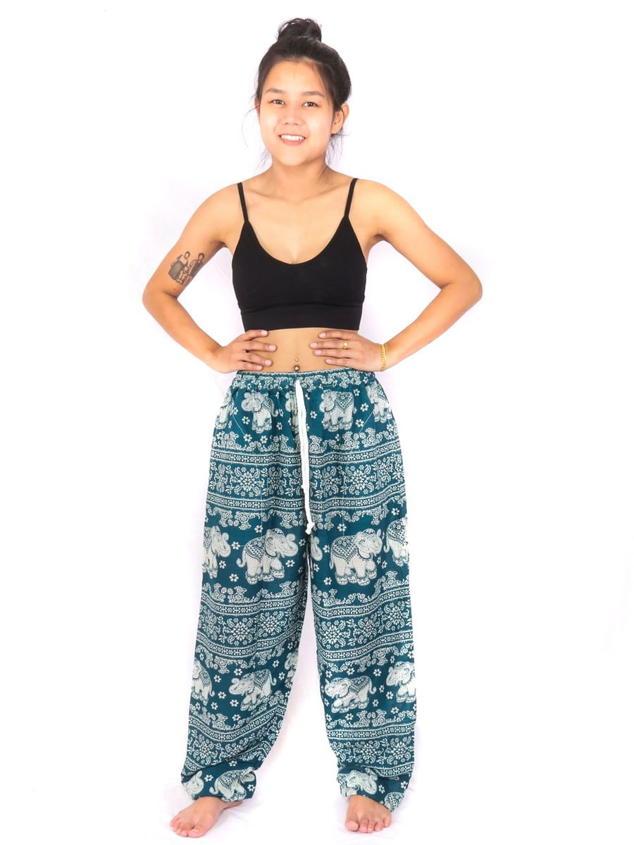 Women's Elephant Pants - Cute Teal Thai Pants - ActiveRoots