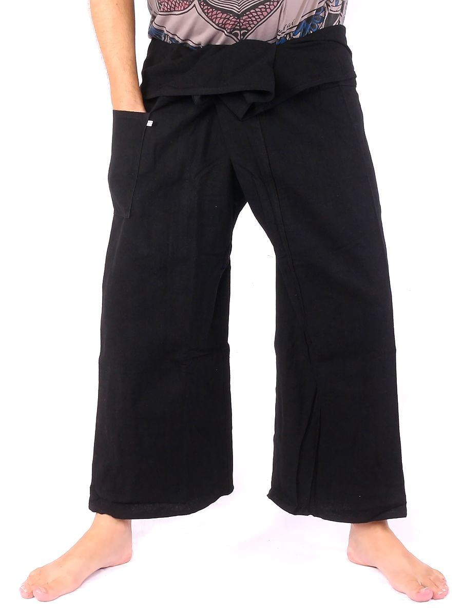 FISHERMAN PANTS-Black 100% cotton heavy-medium weight unisex wrap pants
